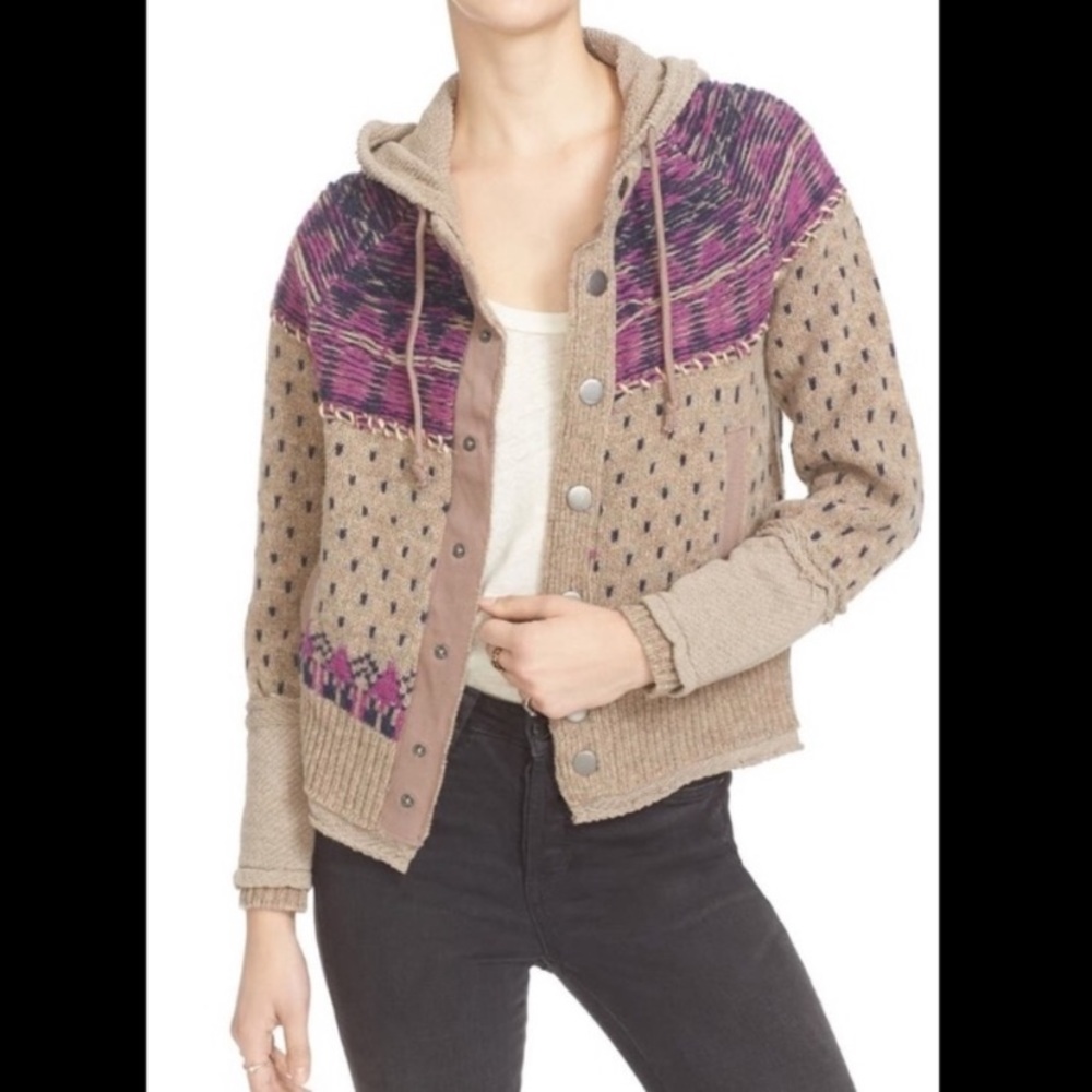 Free People Wool Cotton Button Down Cardigan Jacket